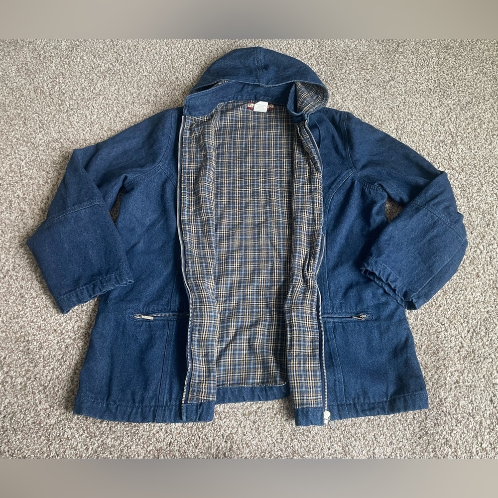 Tudor Court Vintage‎ Denim Chore Jacket Flannel Lined Detachable Hood Large